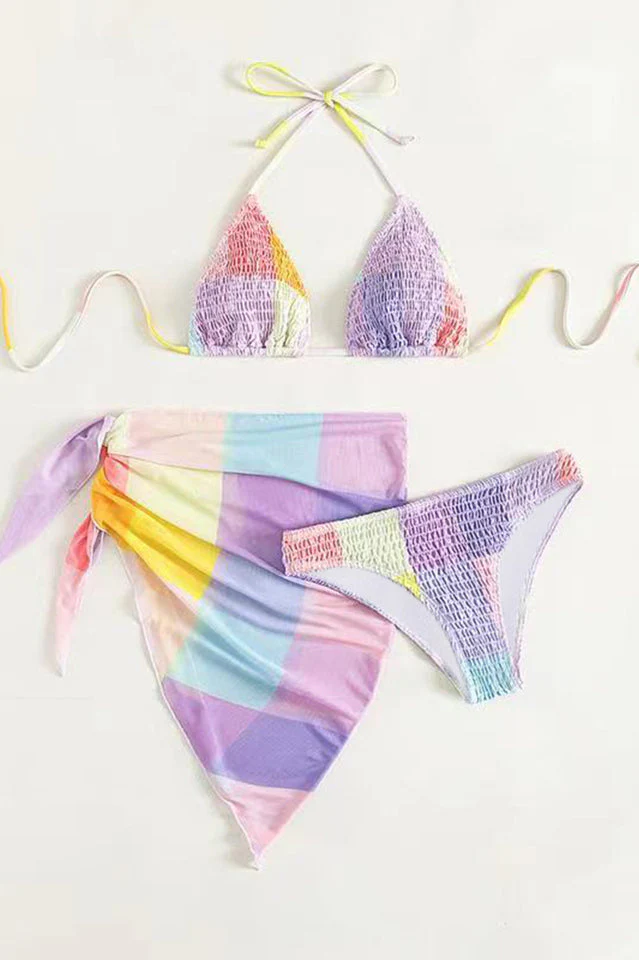 Colorful Print Bikini 3 Piece Set - Image 3