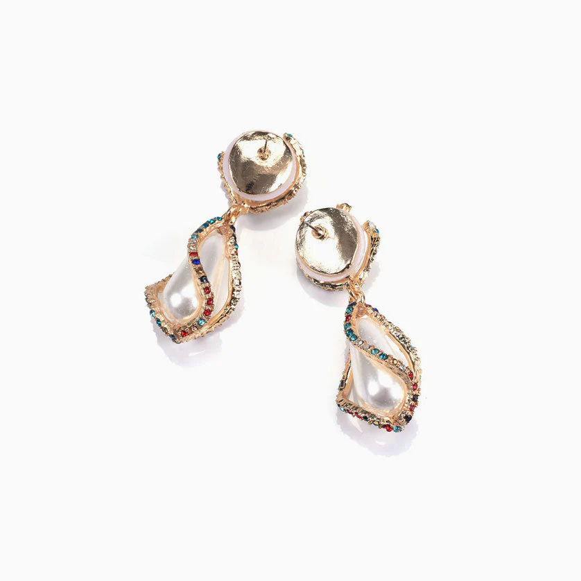 Colorful Rhinestone Pearlized Pendant Earrings - Multicolor - Image 2