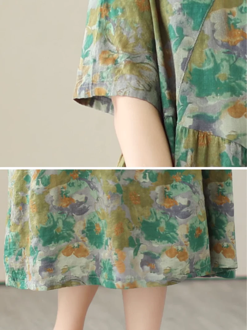 Comfy & Cool Loose Green Flower Midi Dress - Image 4