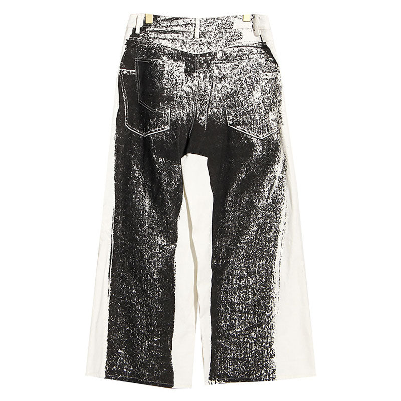 Conceptual Style Contrast Printed Drawstring High Waist Wide Leg Jeans - Image 3