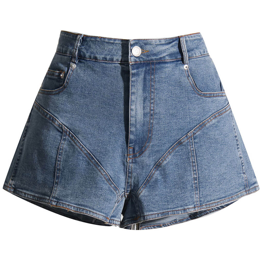Contemporary High Waist Wide Leg Contrast Spliced Denim Shorts - Image 2