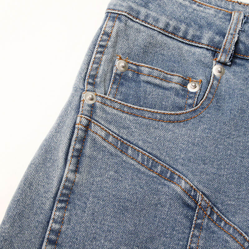 Contemporary High Waist Wide Leg Contrast Spliced Denim Shorts - Image 3