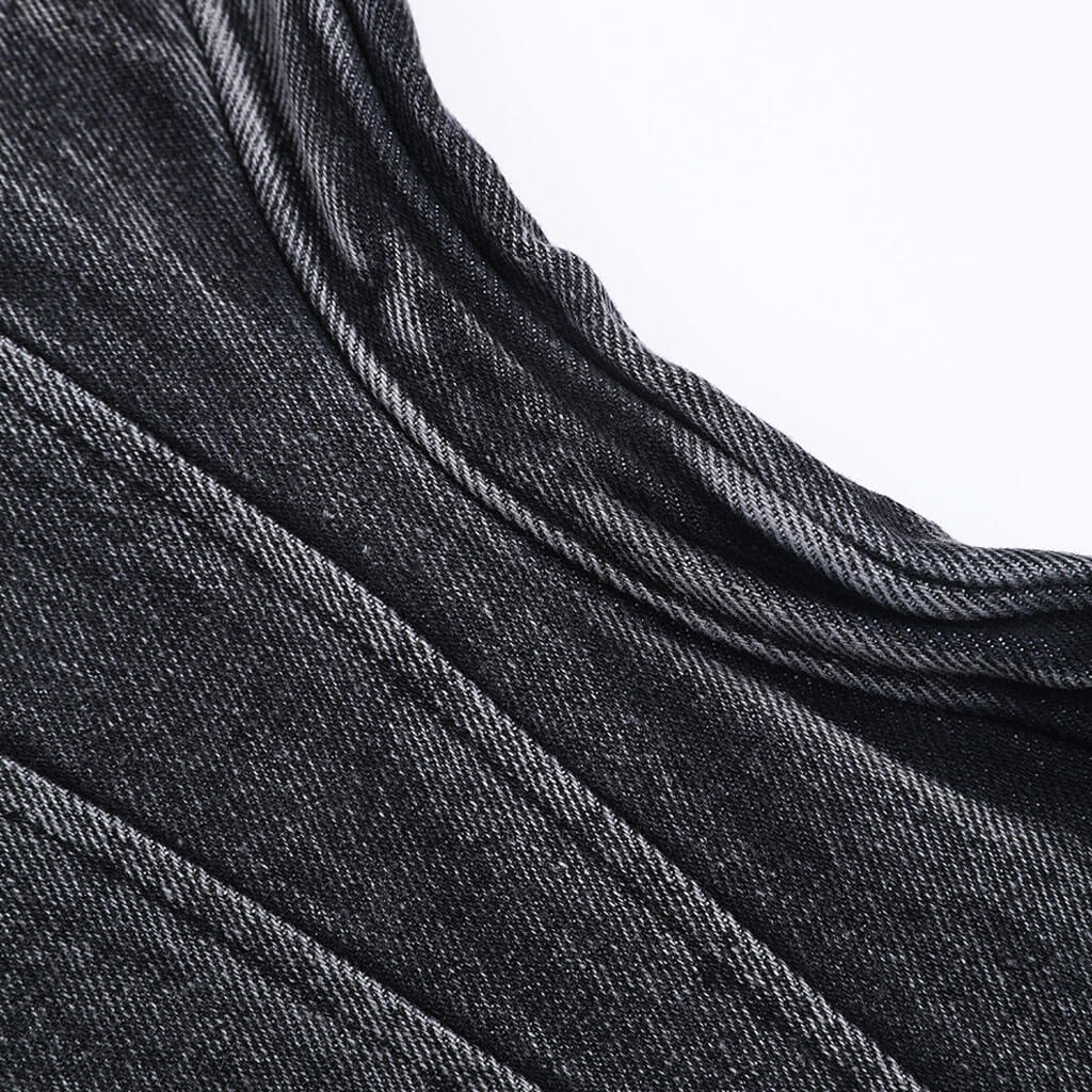 Cool 3D Wavy Sleeve Folded Collar Button Down Cropped Denim Jacket - Image 4