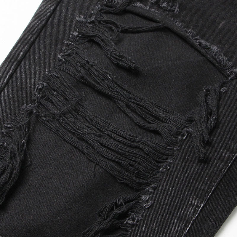 Cool Dark Wash Frayed CutOut High Waist Straight Leg Denim Jeans - Image 4