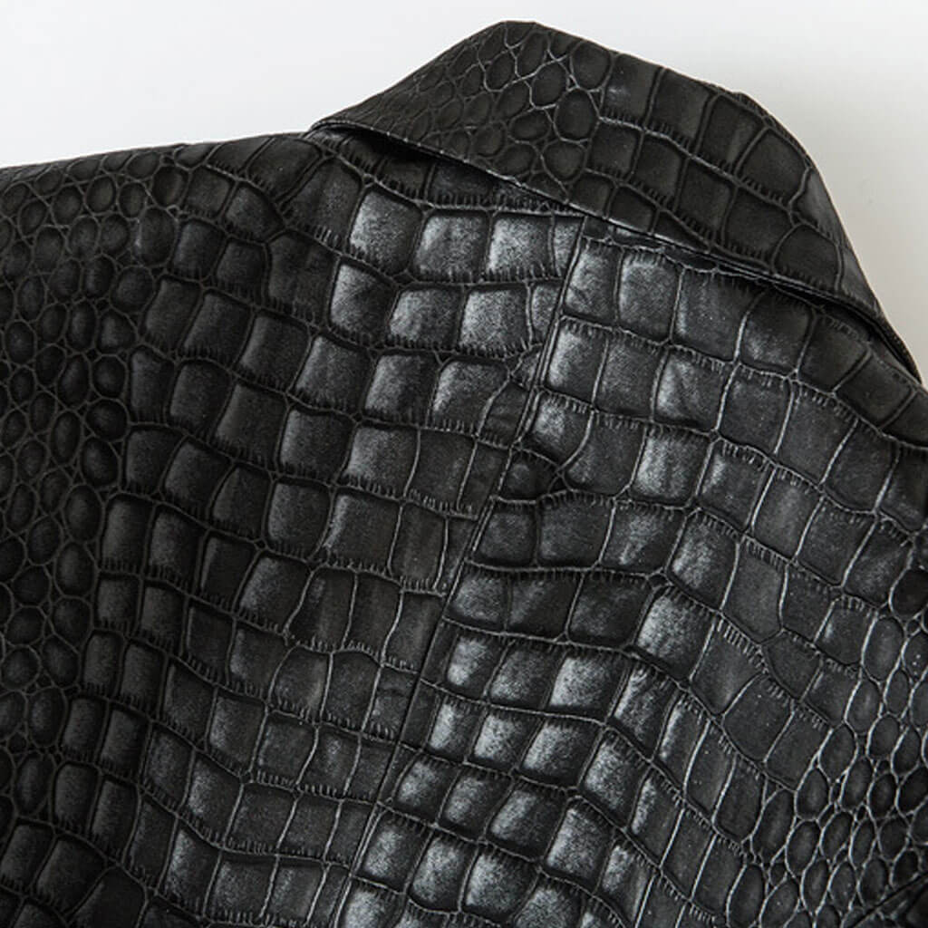 Cool Faux Croc Effect Leather Peak Lapel Double Breasted Tailored Blazer - Image 5