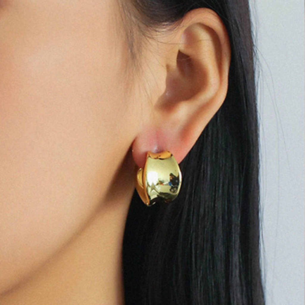 Cool Statement Metal Finish Polished Hinge Chunky Concave Hoop Earrings - Image 2