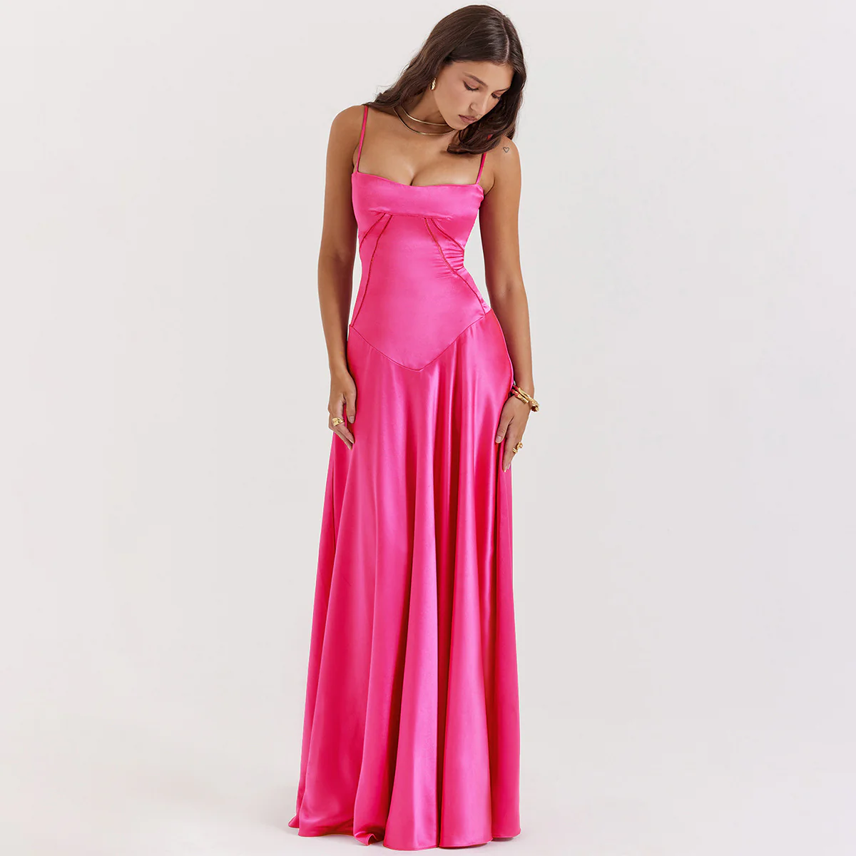 Anabella Black Lace Up Maxi Dress - Rose Red - Image 2
