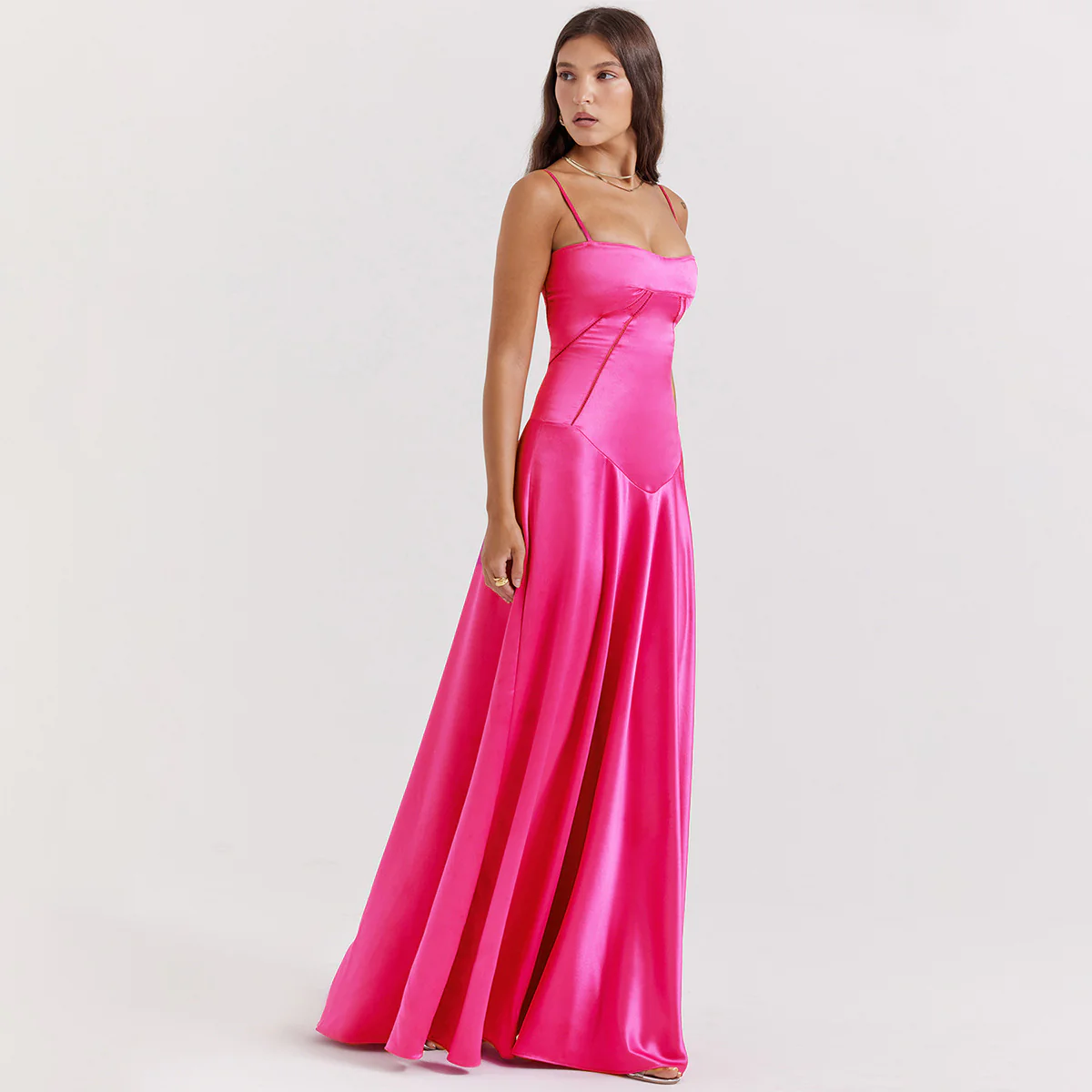 Anabella Black Lace Up Maxi Dress - Rose Red - Image 3