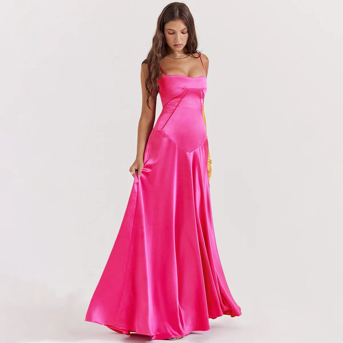 Anabella Black Lace Up Maxi Dress - Rose Red - Image 5