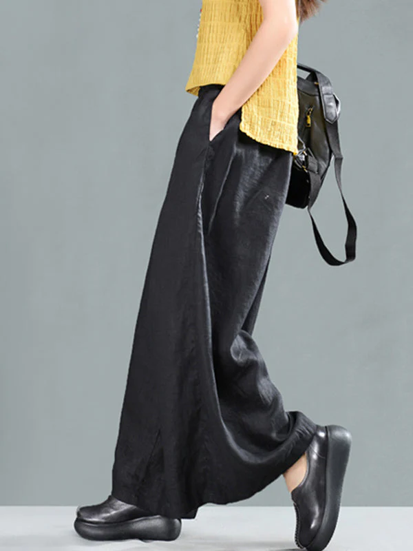 Harriett Vintage Casual Elastic-waist Linen Wide Leg Pants with Pockets - Image 5