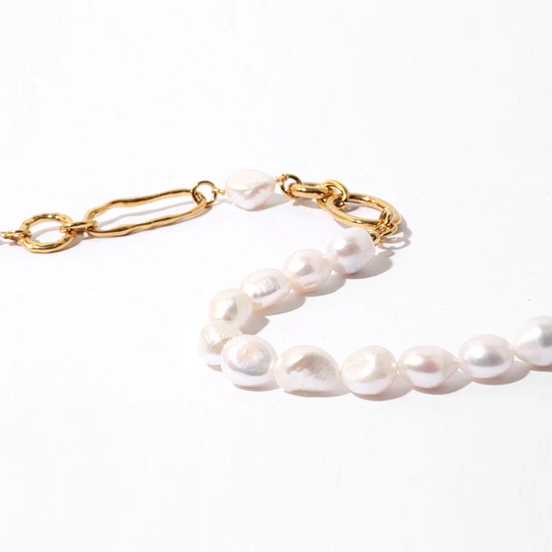 Luxury Chain Link Simulated Pearl Choker NeckLace - White - Image 3