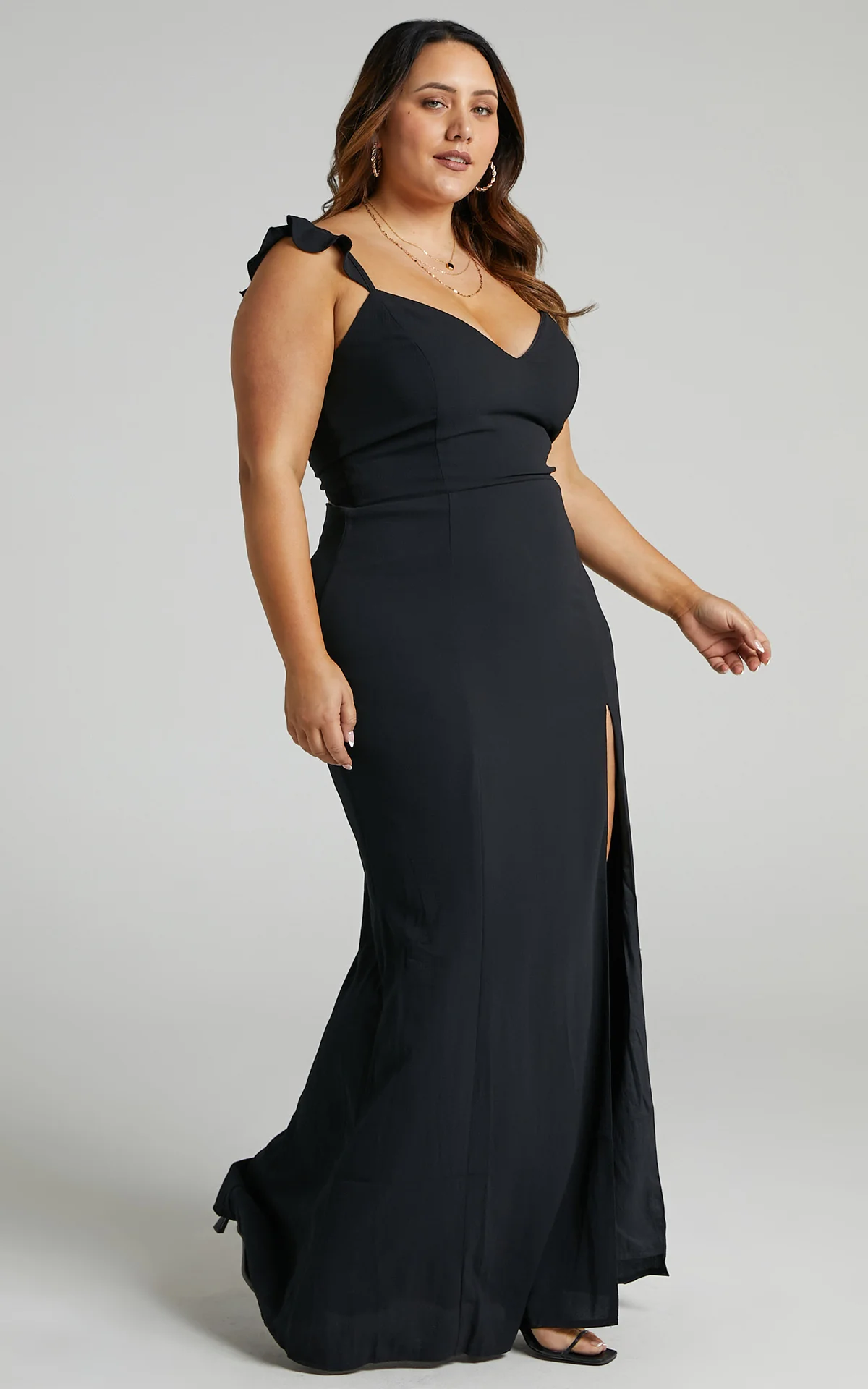 More Than This Ruffle Strap Maxi Dress - Black - Image 6