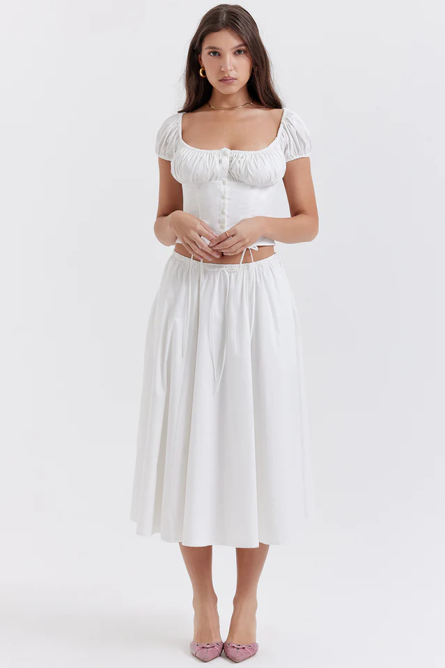 Cora White Gathered Top + Skirt Set - Image 2