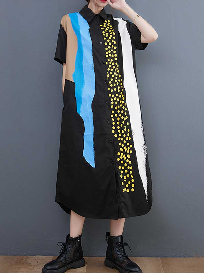 Cotton Art Print Short Sleeve Shirt Dress - Image 2