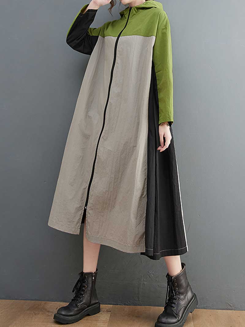 Cotton Hooded Windbreaker jacket style A-Line Dress - Image 3