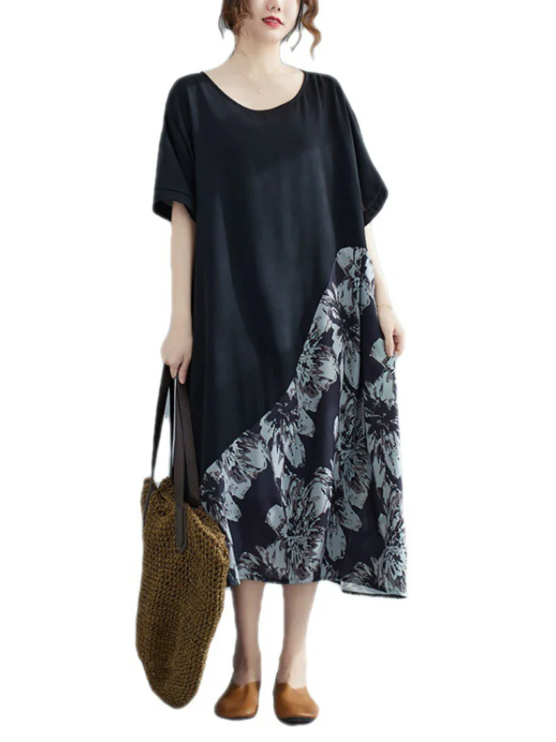 O-neck A-Line Dress for Women Ladies Loose Comfy Pockets - Image 2