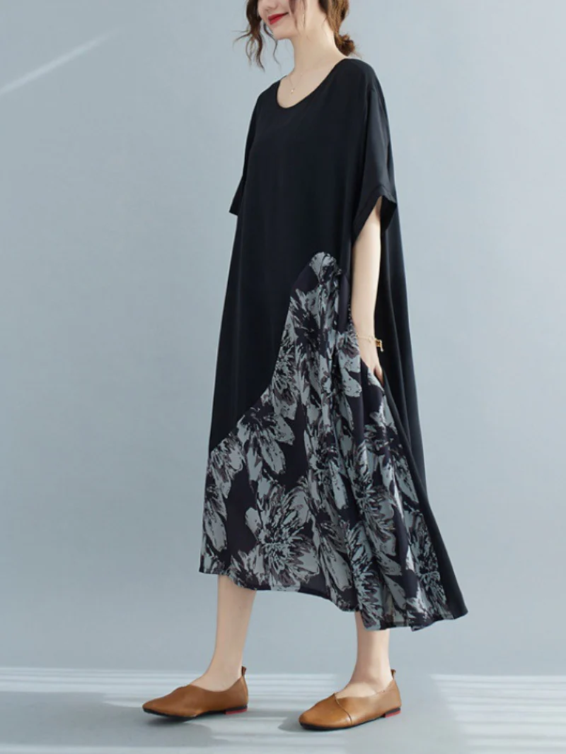 O-neck A-Line Dress for Women Ladies Loose Comfy Pockets - Image 3