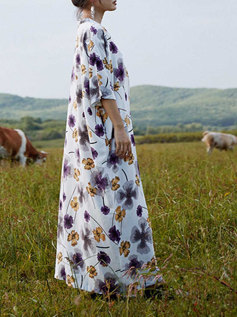 Cotton Multicolor Half Sleeves Kaftan Dress - Image 4