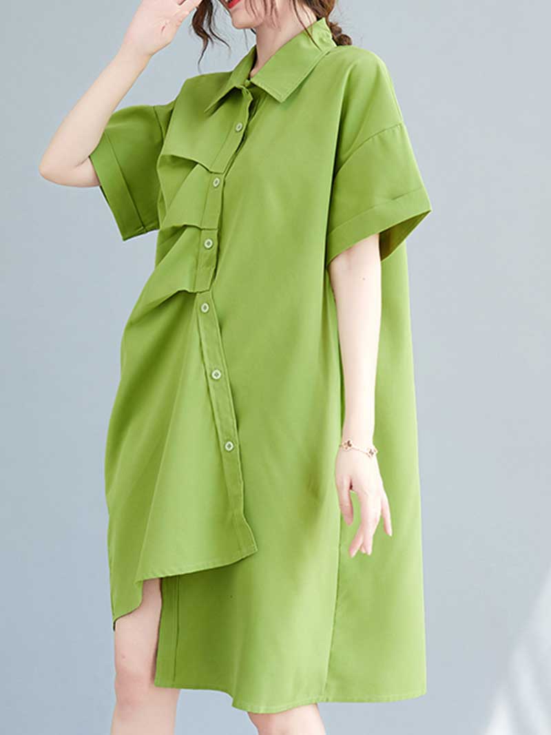 Cotton Short Sleeves Shirt Dress - Image 7