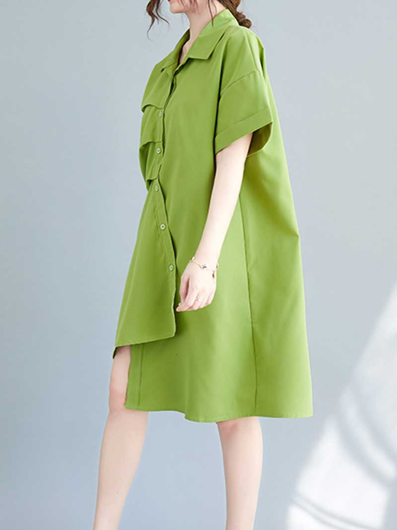 Cotton Short Sleeves Shirt Dress - Image 8