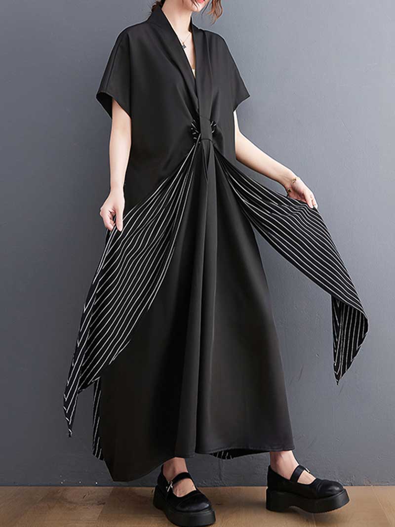 Cotton Short Sleeves Tie Style A-Line Dress - Image 3