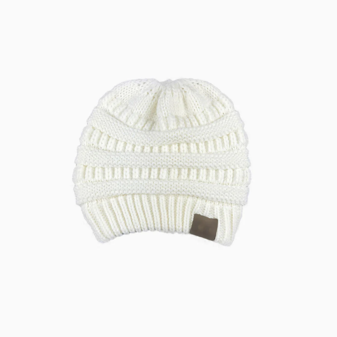 Warm Me Up Ponytail Winter Beanie Chunky Rib Knit Hat - Image 2