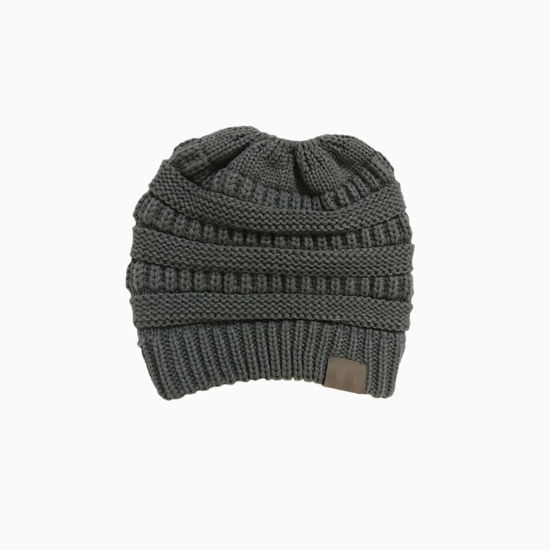 Warm Me Up Ponytail Winter Beanie Chunky Rib Knit Hat - Image 6