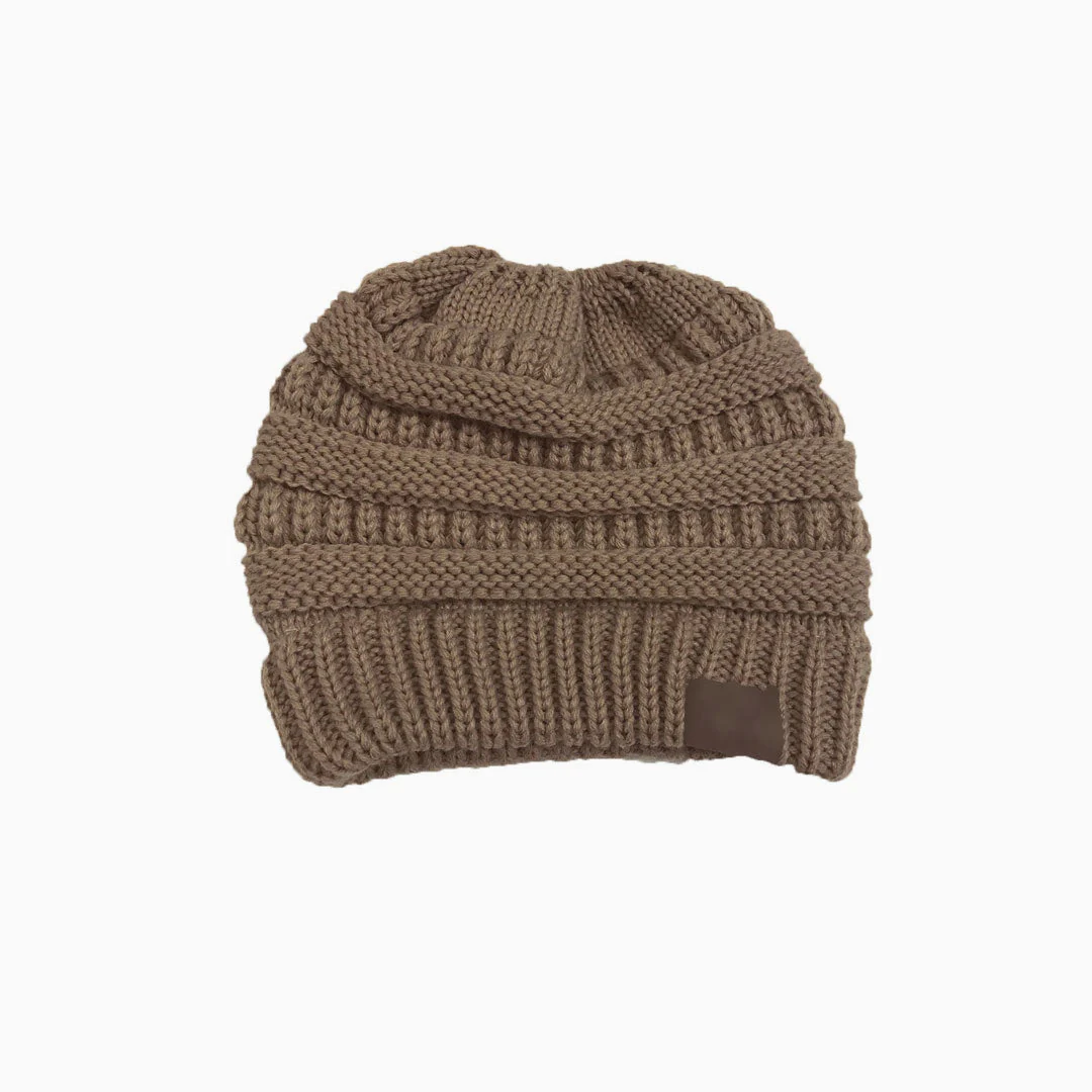 Warm Me Up Ponytail Winter Beanie Chunky Rib Knit Hat - Image 9
