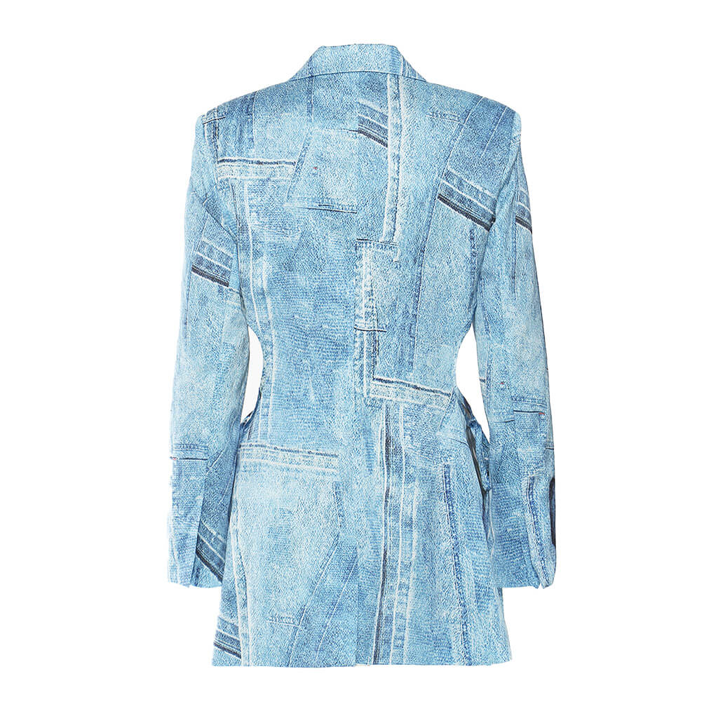Creative Self Tie Side Cut Out Lapel Collar Single Breasted Printed Blazer - Image 2