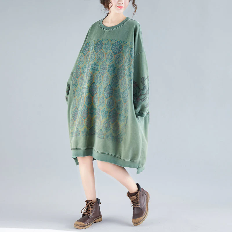 Crew Neck Printed Sweatshirt Dress - Image 12