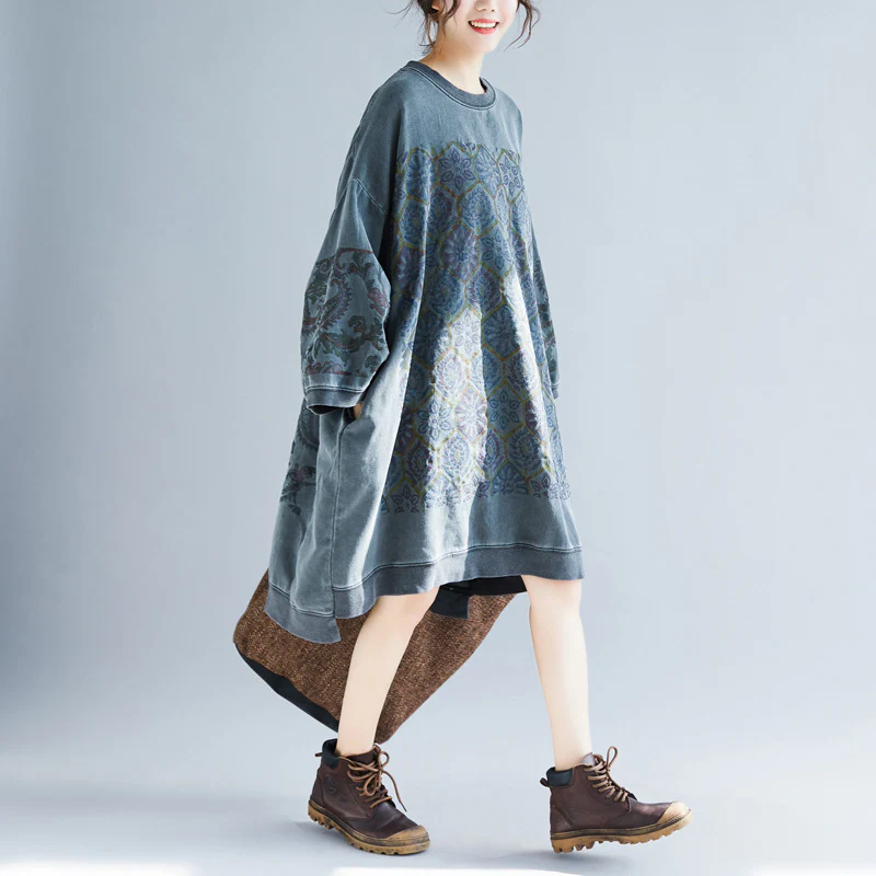 Crew Neck Printed Sweatshirt Dress - Image 5