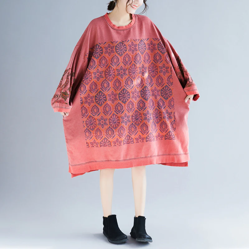 Crew Neck Printed Sweatshirt Dress - Image 6