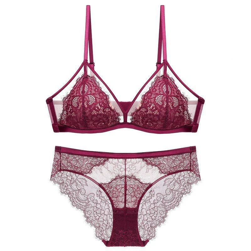 Criss Cross Lace Mesh Splicing Bralette Set - Image 2