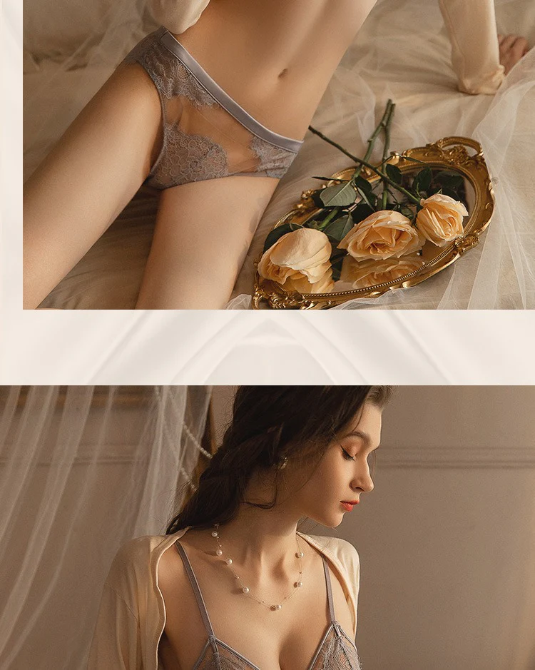 Criss Cross Lace Mesh Splicing Bralette Set - Image 6