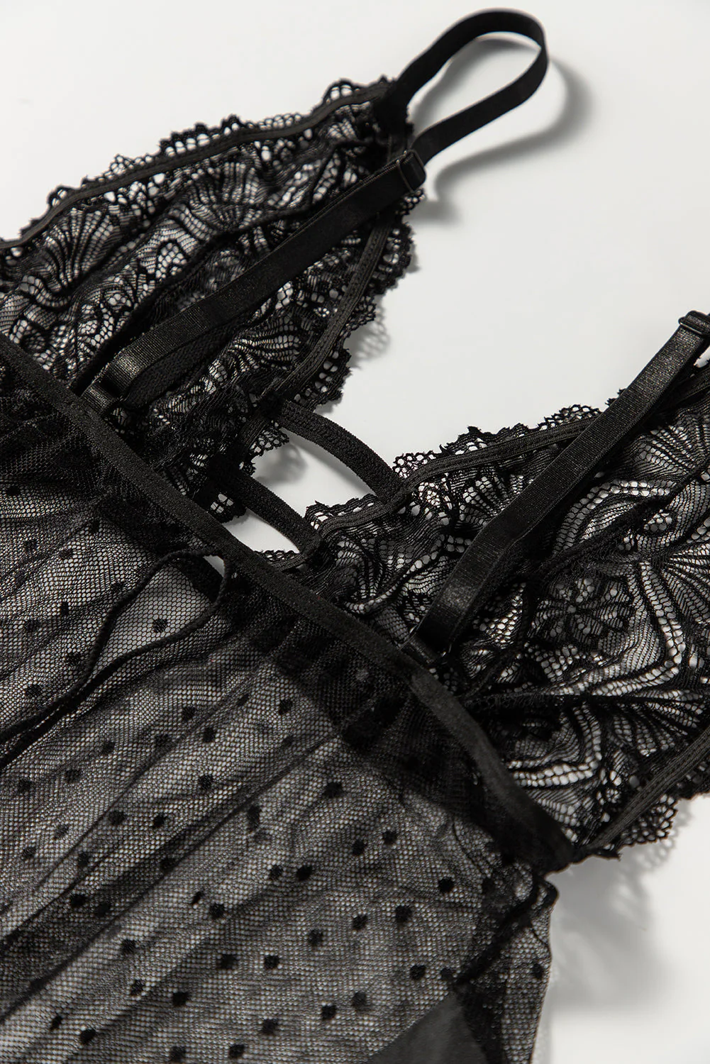 Crochet Lace Bowknot Dot Mesh Slit Babydoll - Image 13