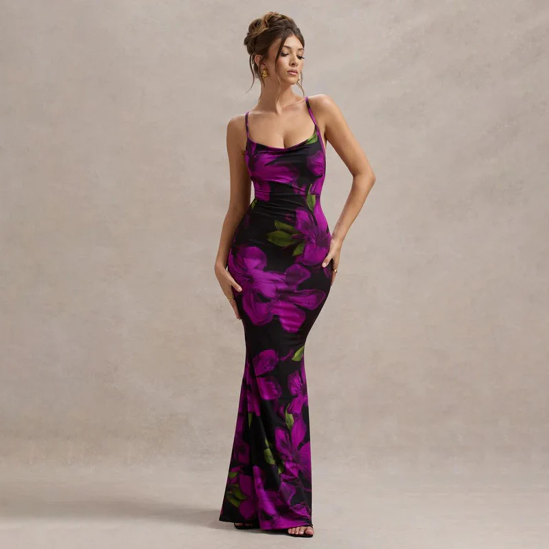 Cross-Sleeved Floral Print Dress - Image 3