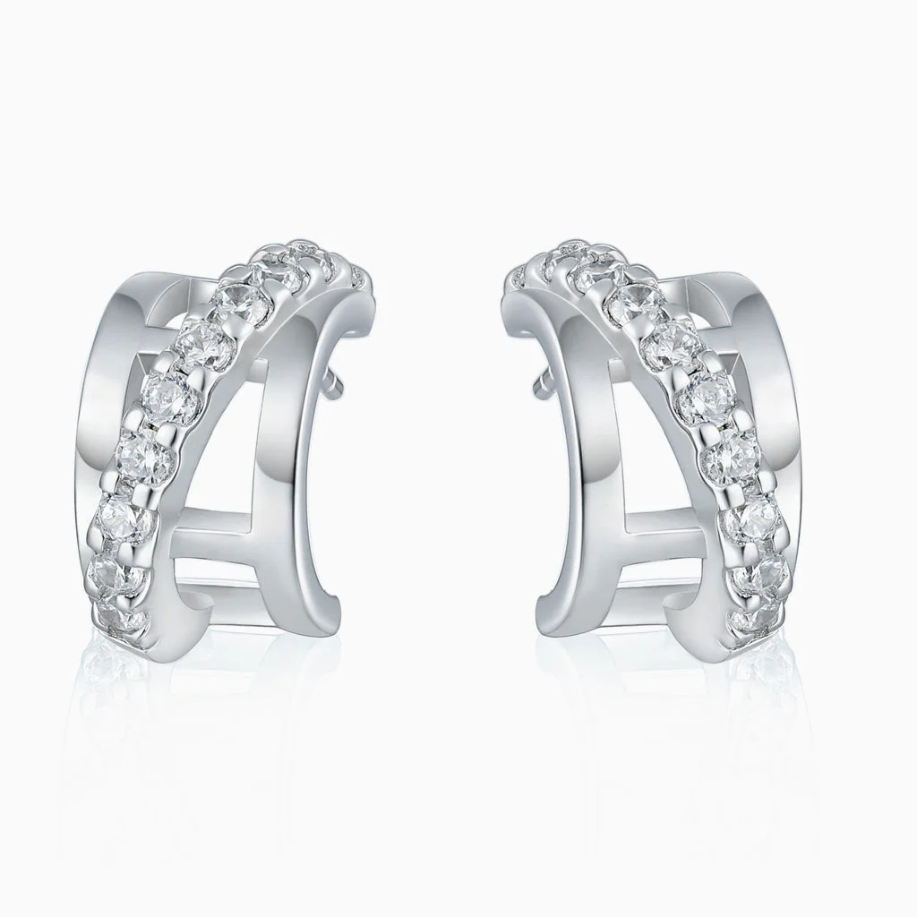 Crossover Pavé Cubic Zirconia Eternity Triple Hoop Sterling Silver Jewelry Set - Image 2