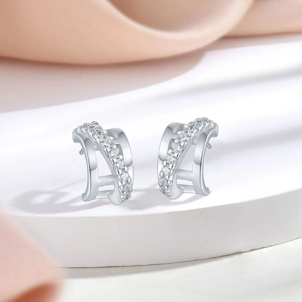 Crossover Pavé Cubic Zirconia Eternity Triple Hoop Sterling Silver Jewelry Set - Image 5