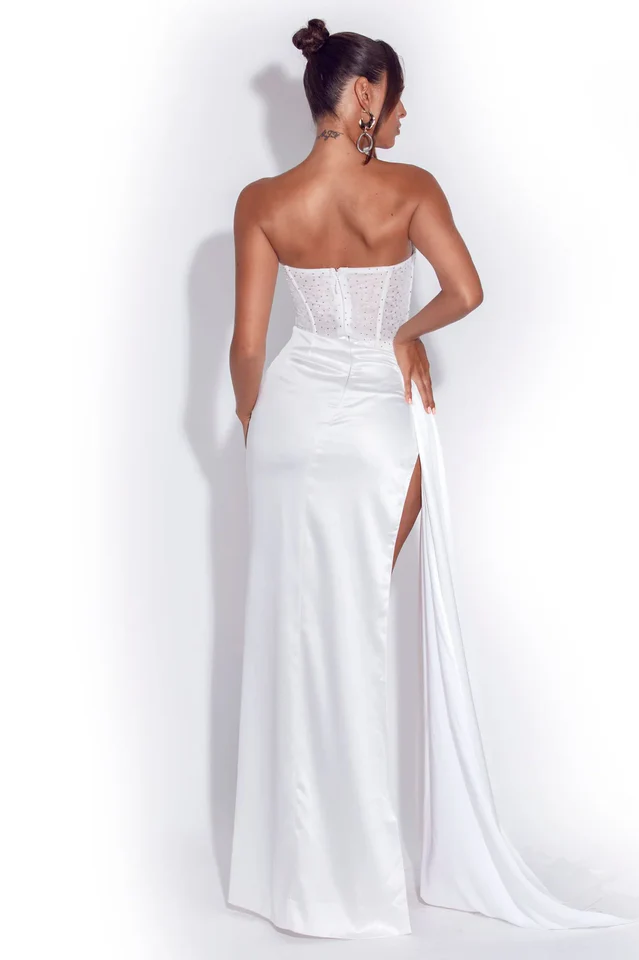 Crystallized Corset High Slit Satin Gown - Image 7
