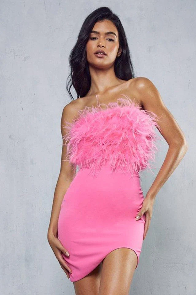 Curved Hem Feather Mini Dress - Image 3