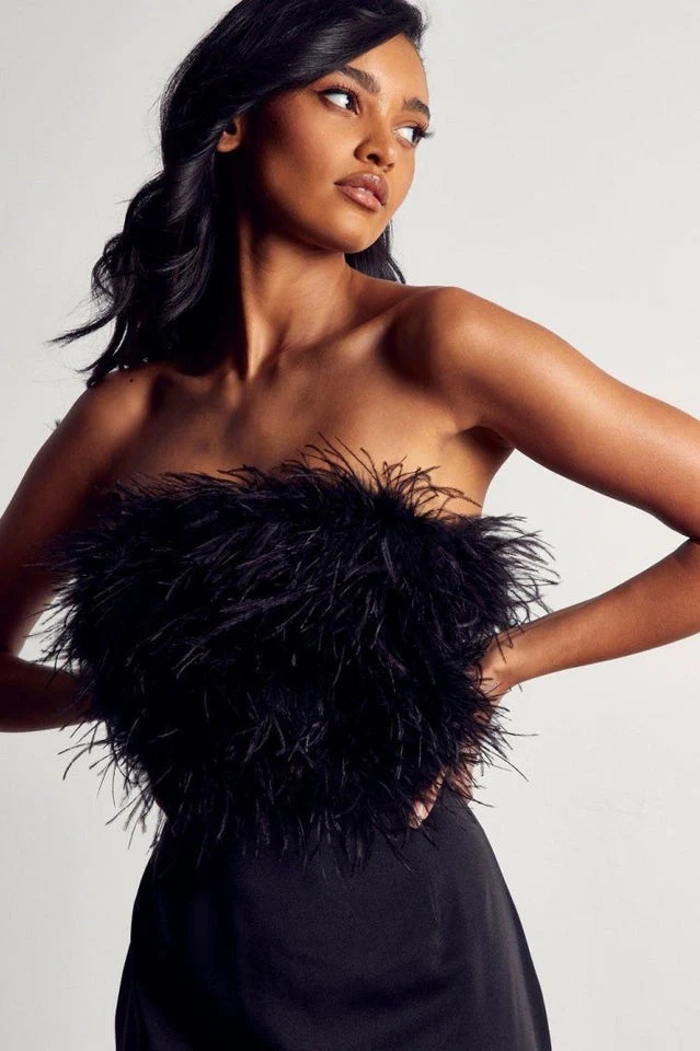 Curved Hem Feather Mini Dress - Image 8