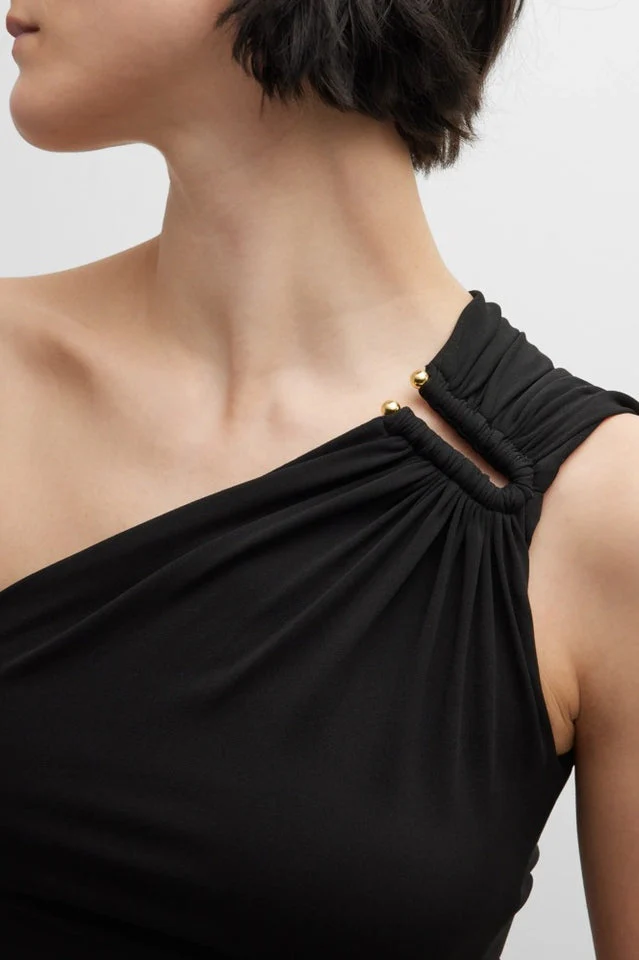 Cut Out Thigh Slit One Shoulder Midi Dress - Image 11