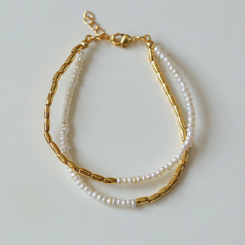 Cute 18K Gold Plated Double Line Colored Gemstone Beaded Bracelet - Image 5