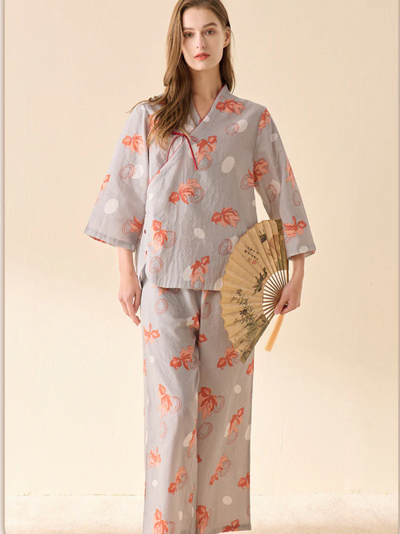 Cute Floral Print Loose Pajamas Suit for Women's - Image 3