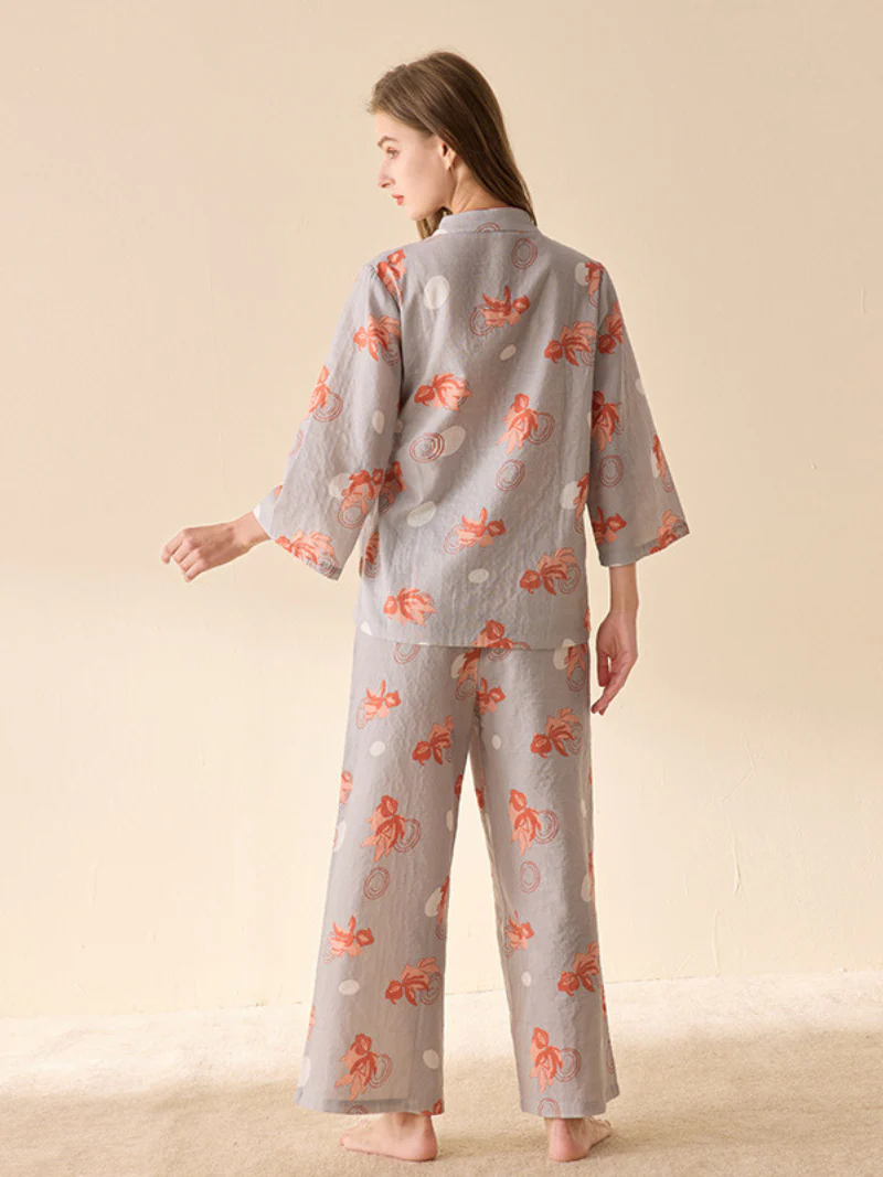 Cute Floral Print Loose Pajamas Suit for Women's - Image 4