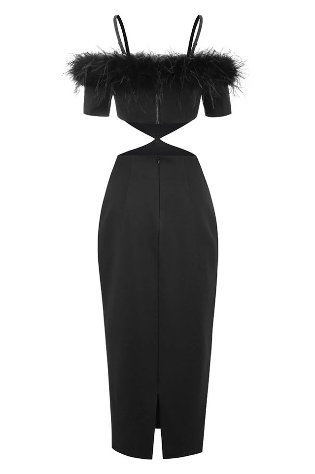 Cutout Feather Trim Spaghetti Strap Dress - Image 14