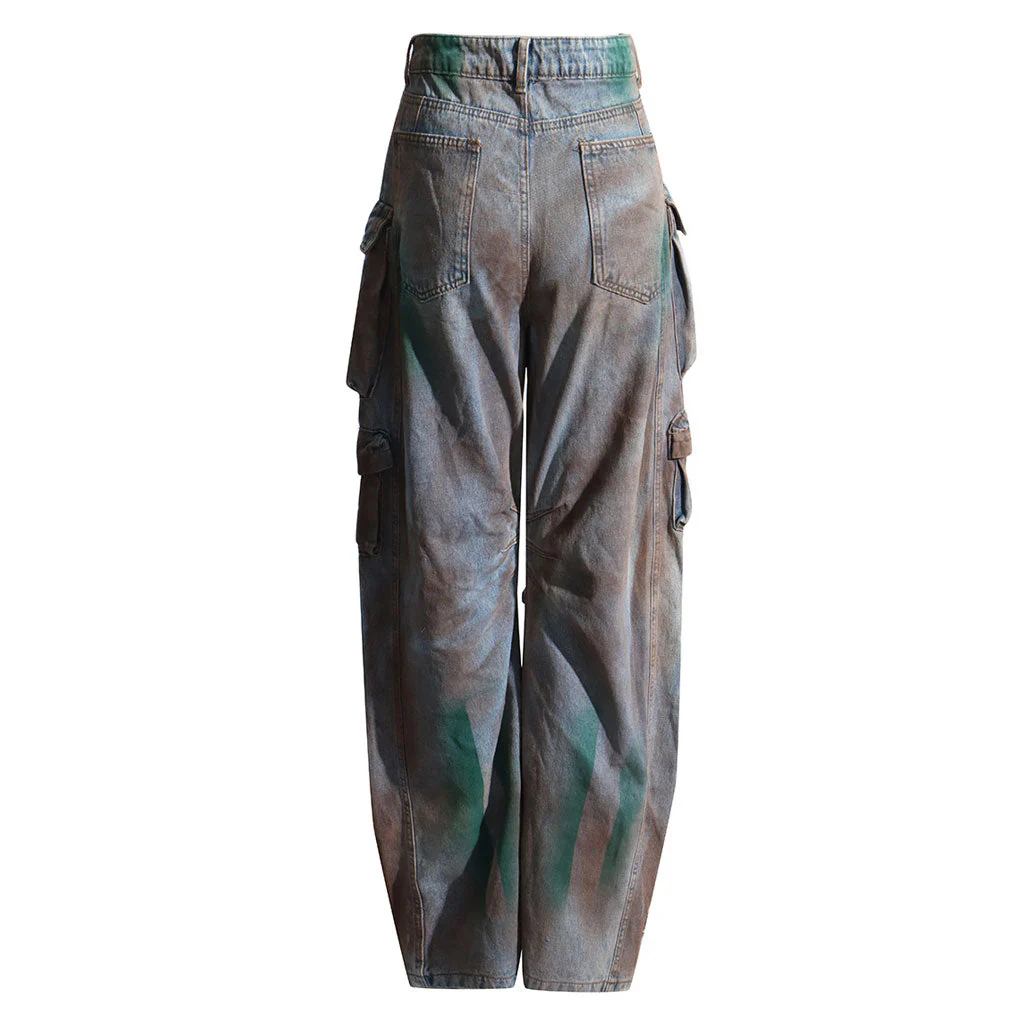 Cutting Edge Camouflage Washed High Waist Wide Leg Oversized Cargo Jeans - Image 2
