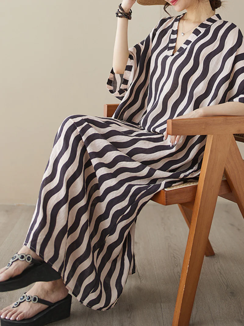 Daily Ritual Round Neck Bat Sleeves Kaftan Dress - Image 4