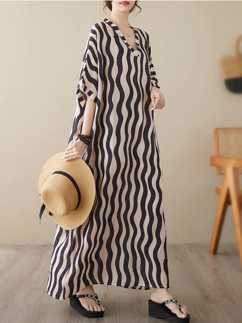 Daily Ritual Round Neck Bat Sleeves Kaftan Dress - Image 5