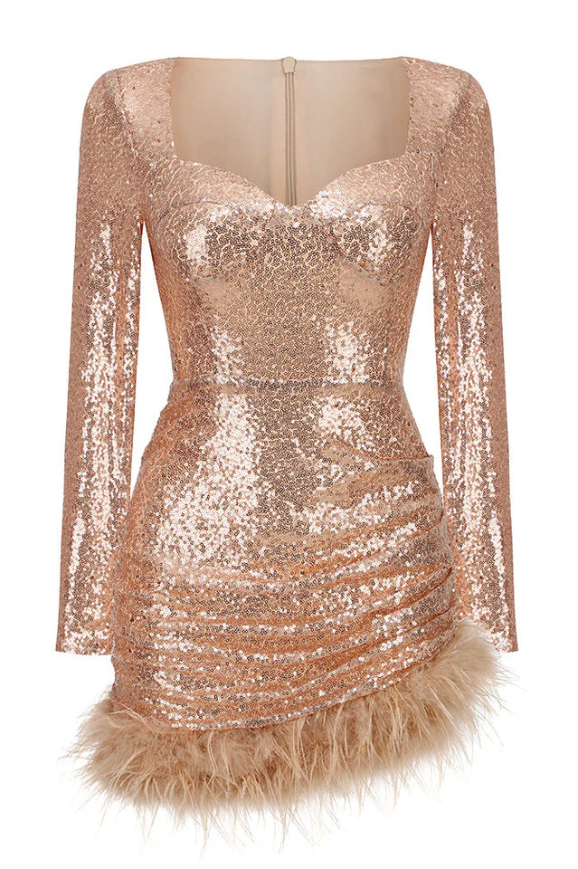 Daria Sequin Feather Mini Dress - Image 23
